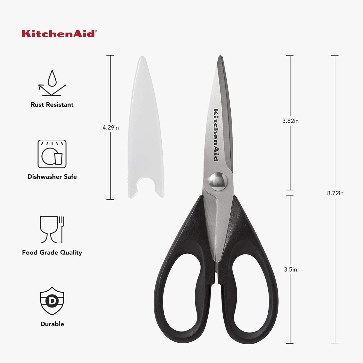 KitchenAid All Purpose Kitchen Shears with Protective Sheath Durable Stainless Steel Scissors, Dishwasher Safe, Soft Grip Comfort Handle, 8.72 Inch, Black image 22