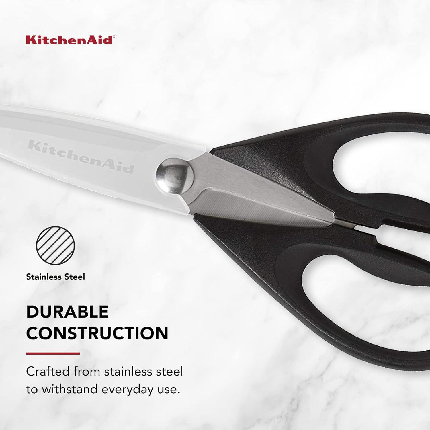 KitchenAid All Purpose Kitchen Shears with Protective Sheath Durable Stainless Steel Scissors, Dishwasher Safe, Soft Grip Comfort Handle, 8.72 Inch, Black image 18