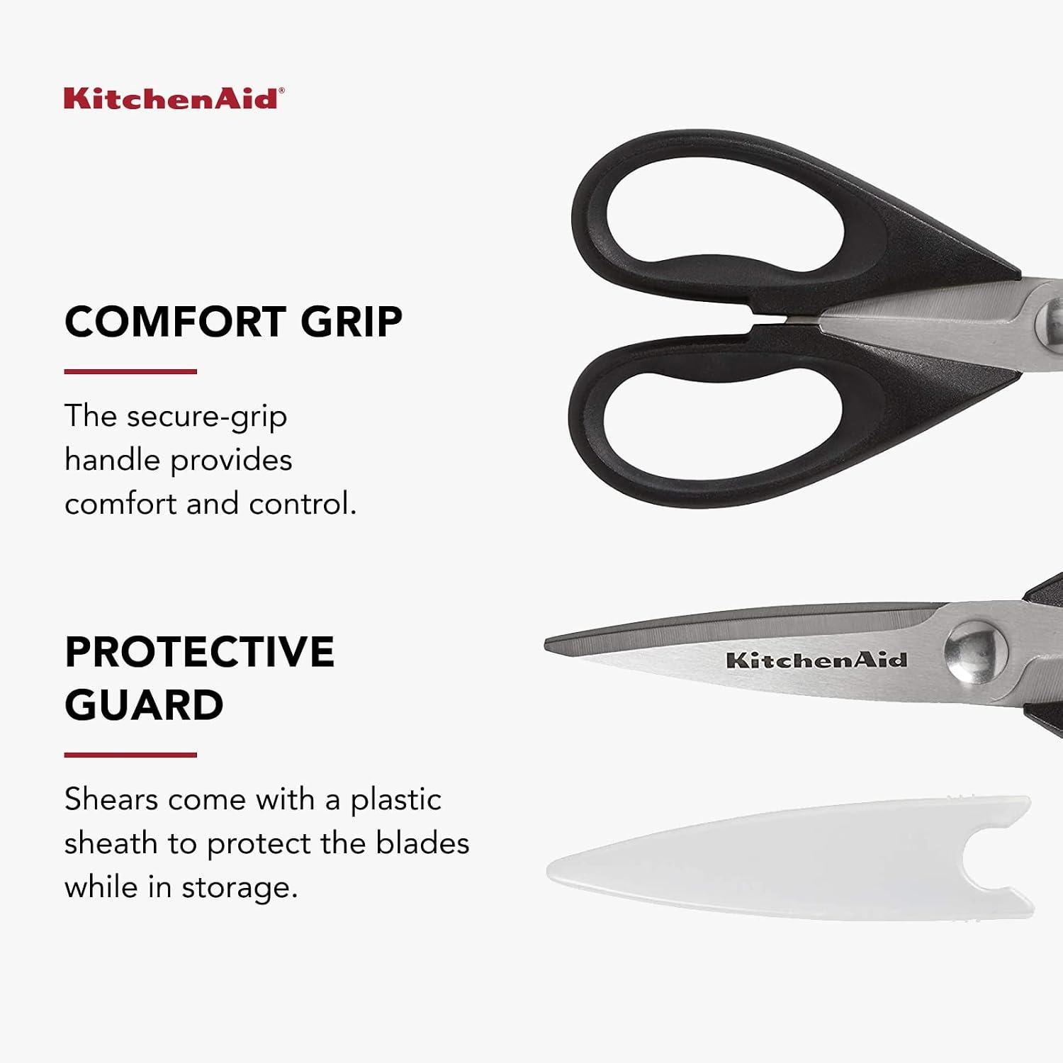 KitchenAid All Purpose Kitchen Shears with Protective Sheath Durable Stainless Steel Scissors, Dishwasher Safe, Soft Grip Comfort Handle, 8.72 Inch, Black image 21