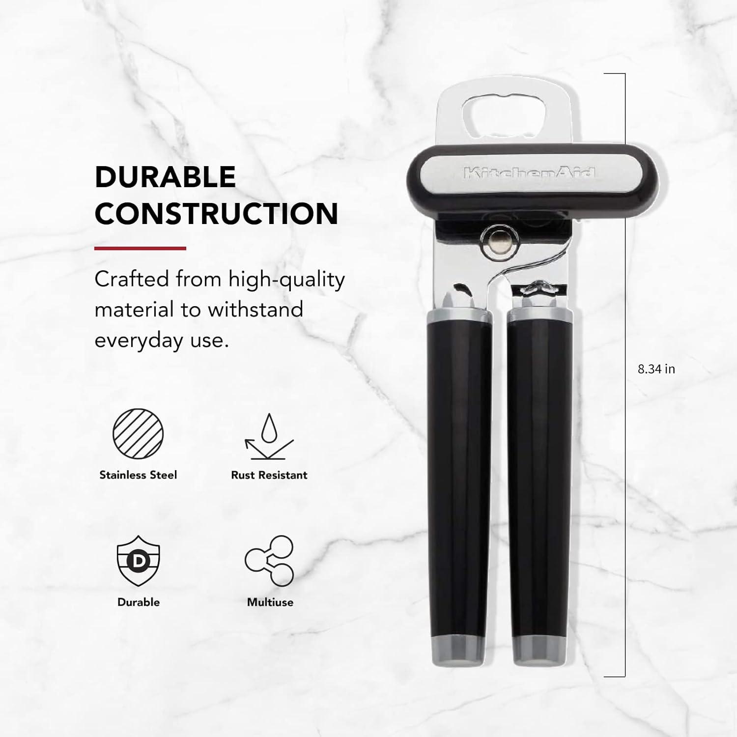 KitchenAid Classic Multifunction Can Opener and Bottle Opener Easy to Use, Razor Sharp Stainless Steel Cutting Wheel, Soft Ergonomic Handles, Black image 19
