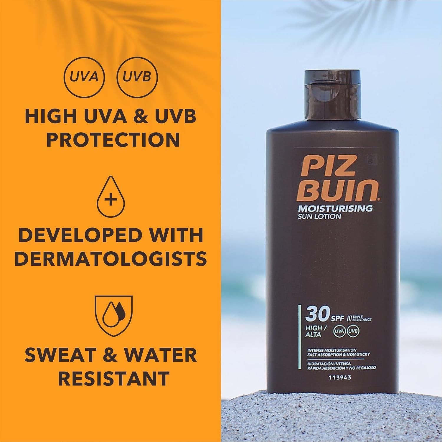 Piz Buin Moisturising Sun Lotion SPF 30 (200ml), Water-Resistant Piz Buin 30 Sunscreen with Advanced UVA/UVB Protection, Skincare with Glycerin and Feverfew PFE Plant Extract image 19