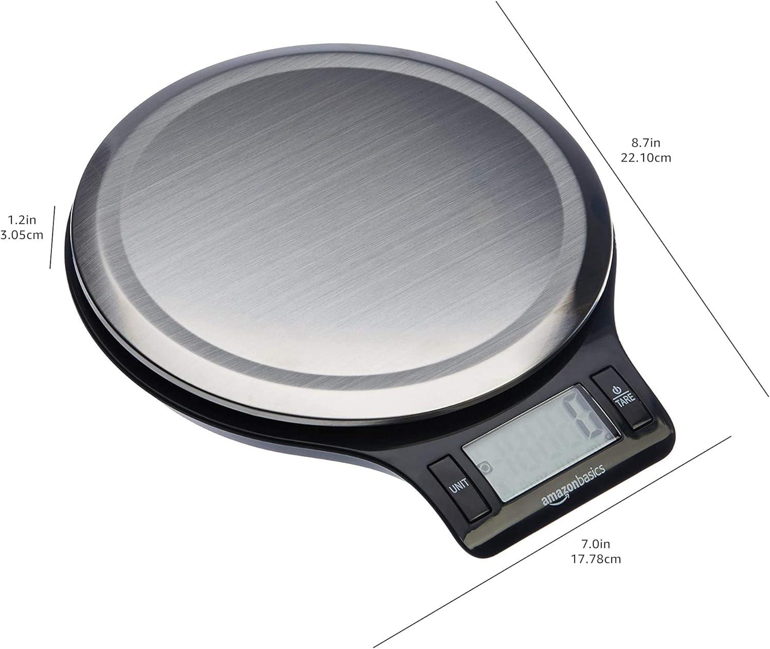 Amazon Basics Digital Kitchen Scale with LCD Display, Tare Function, Multiple Units, Weighs up to 11 Pounds, Batteries Included, Black and Stainless Steel image 13