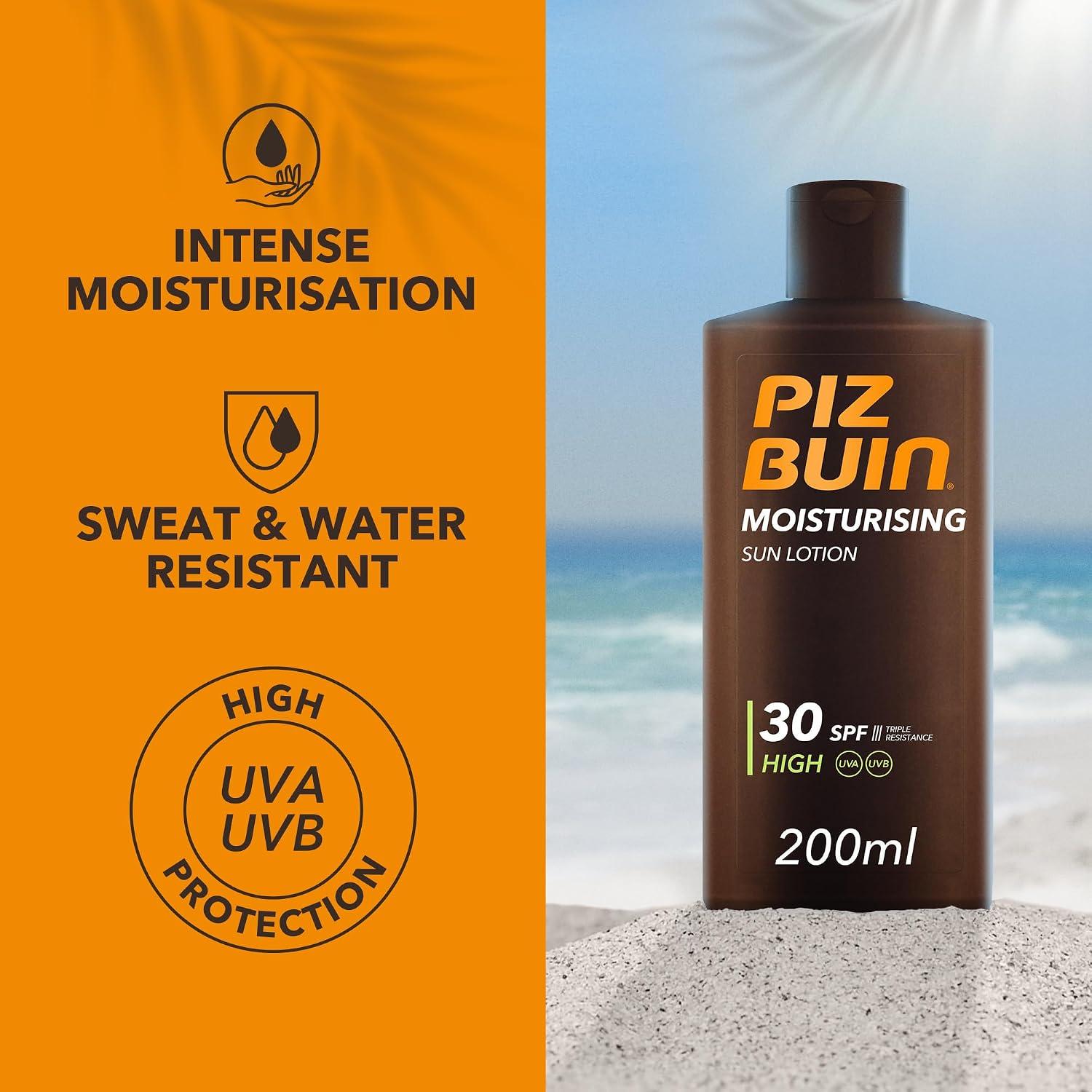 Piz Buin Moisturising Sun Lotion SPF 30 (200ml), Water-Resistant Piz Buin 30 Sunscreen with Advanced UVA/UVB Protection, Skincare with Glycerin and Feverfew PFE Plant Extract image 14