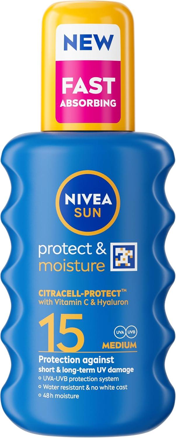 NIVEA SUN Protect & Moisture Sun Spray SPF 50+ (200ml), Moisturising Suncream Spray with Vitamin C and Hyaluron, Immediate UVA/UVB Protection, Fast-Absorbing No White Cast Formula image 24