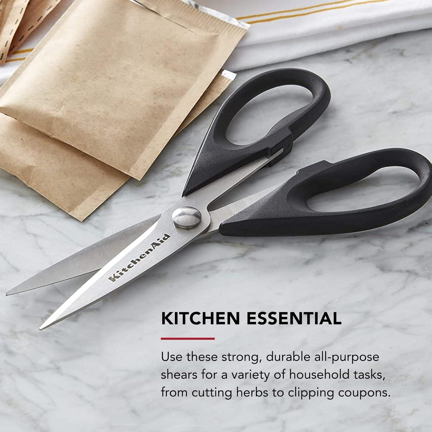 KitchenAid All Purpose Kitchen Shears with Protective Sheath Durable Stainless Steel Scissors, Dishwasher Safe, Soft Grip Comfort Handle, 8.72 Inch, Black image 17