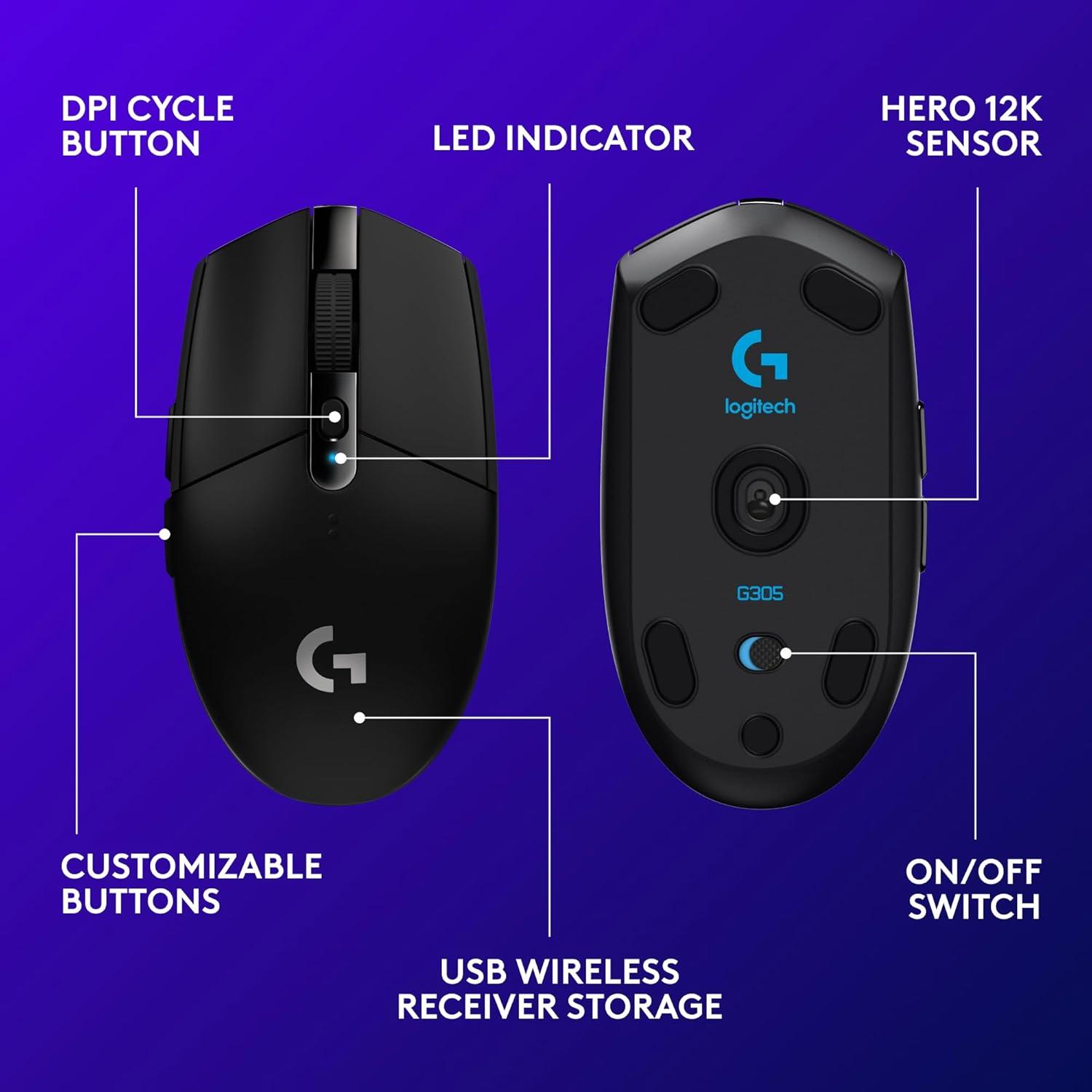 Logitech G305 Lightspeed Wireless Gaming Mouse, Hero Sensor, 12,000 DPI, Lightweight, 6 Programmable Buttons, 250h Battery, On-Board Memory, Compatible with PC, Mac - Black image 21