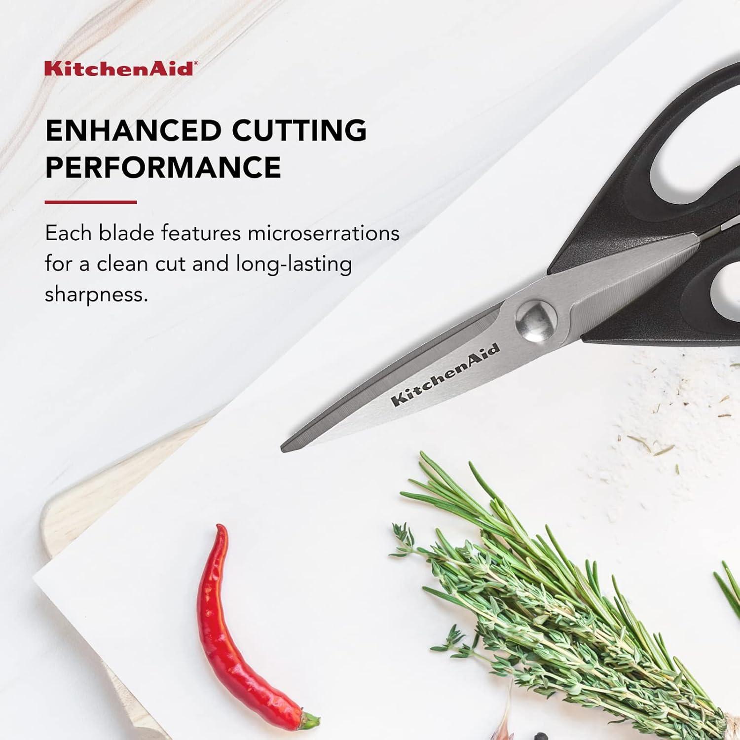 KitchenAid All Purpose Kitchen Shears with Protective Sheath Durable Stainless Steel Scissors, Dishwasher Safe, Soft Grip Comfort Handle, 8.72 Inch, Black image 19