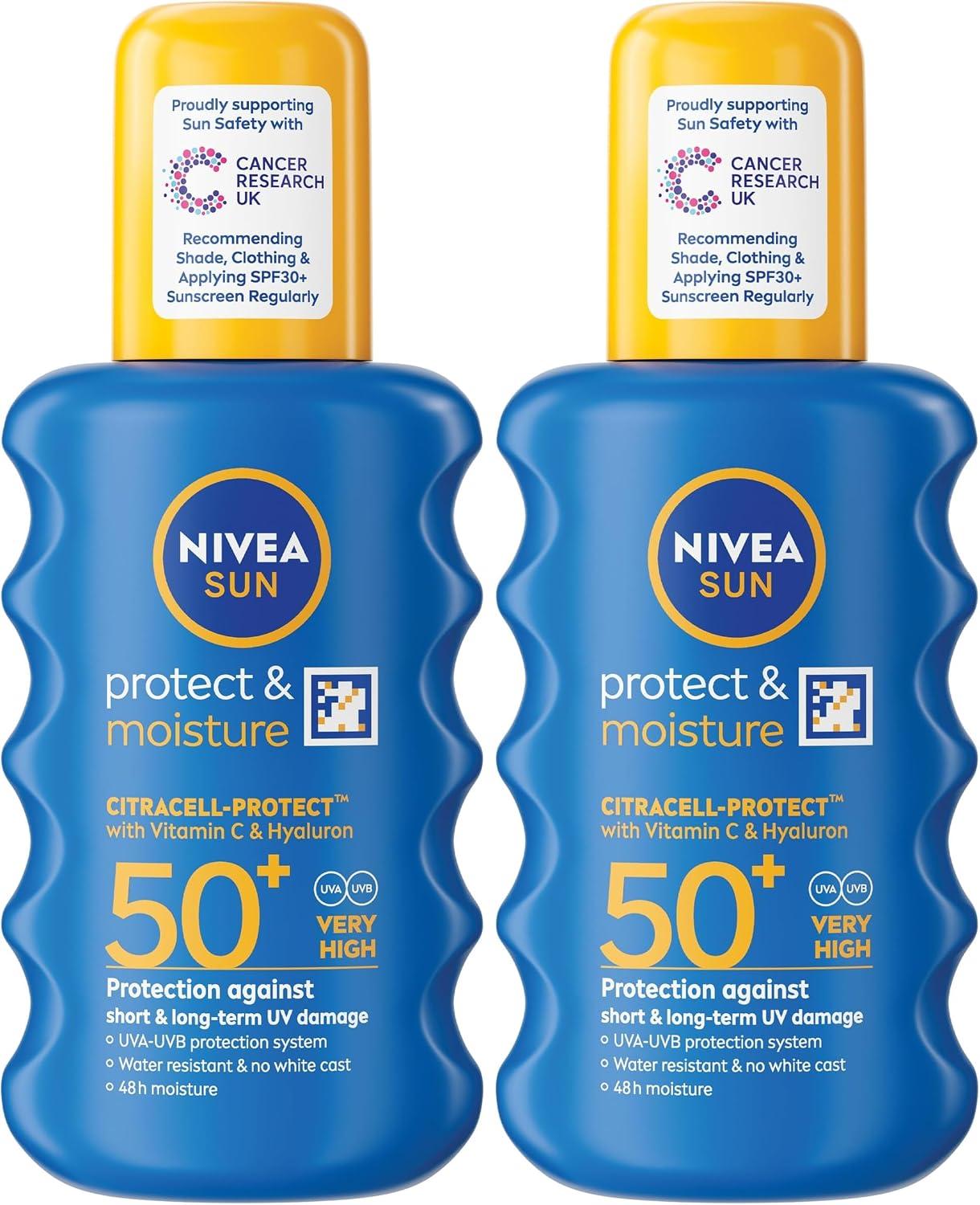 NIVEA SUN Protect & Moisture Sun Spray SPF 50+ (200ml), Moisturising Suncream Spray with Vitamin C and Hyaluron, Immediate UVA/UVB Protection, Fast-Absorbing No White Cast Formula image 23