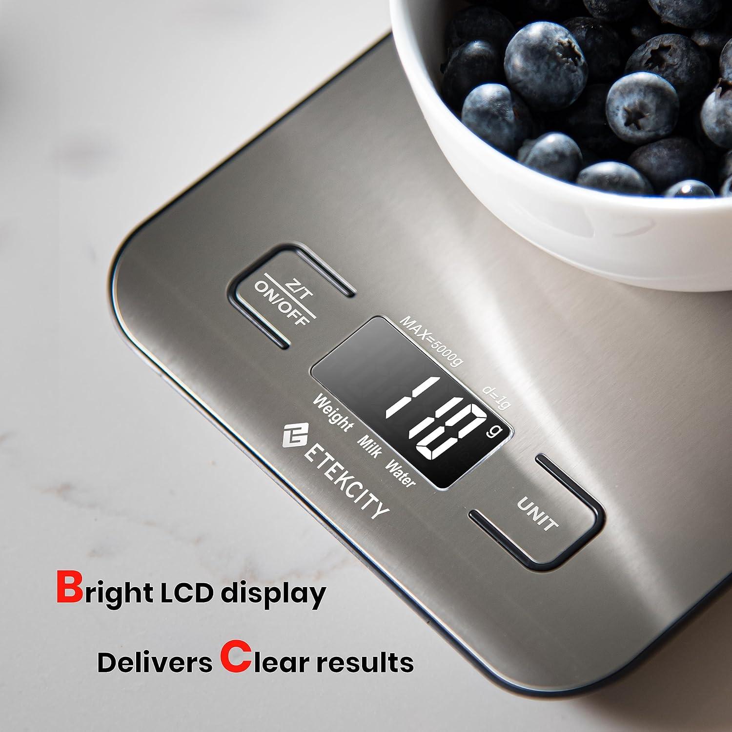 Etekcity Food Kitchen Scale, Digital Grams and Ounces for Weight Loss, Baking, Cooking, Keto and Meal Prep, LCD Display, Medium, 304 Stainless Steel image 19