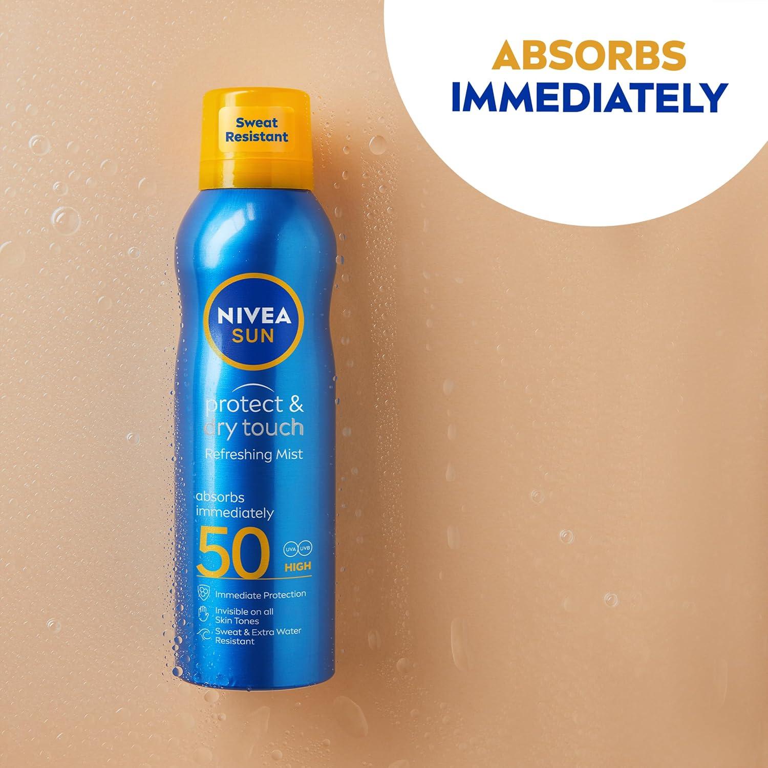 NIVEA SUN Protect & Dry Touch Refreshing Sun Mist Spray SPF50 (200ml), Water-Resistant Sun Spray, Immediate Protection Against UVA/UVB Rays, Sunburns and Premature Ageing (Packing May Vary) image 11