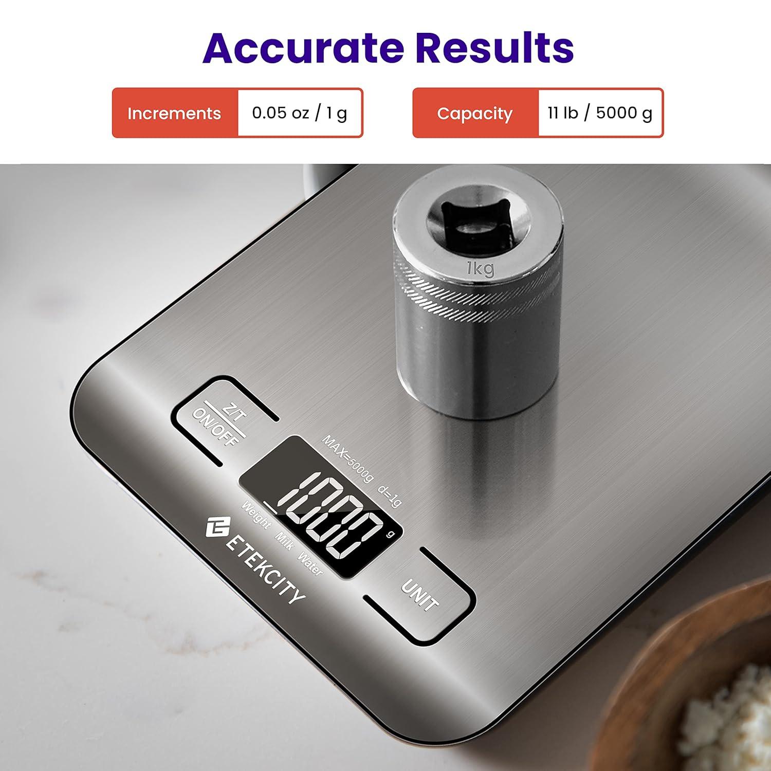 Etekcity Food Kitchen Scale, Digital Grams and Ounces for Weight Loss, Baking, Cooking, Keto and Meal Prep, LCD Display, Medium, 304 Stainless Steel image 23