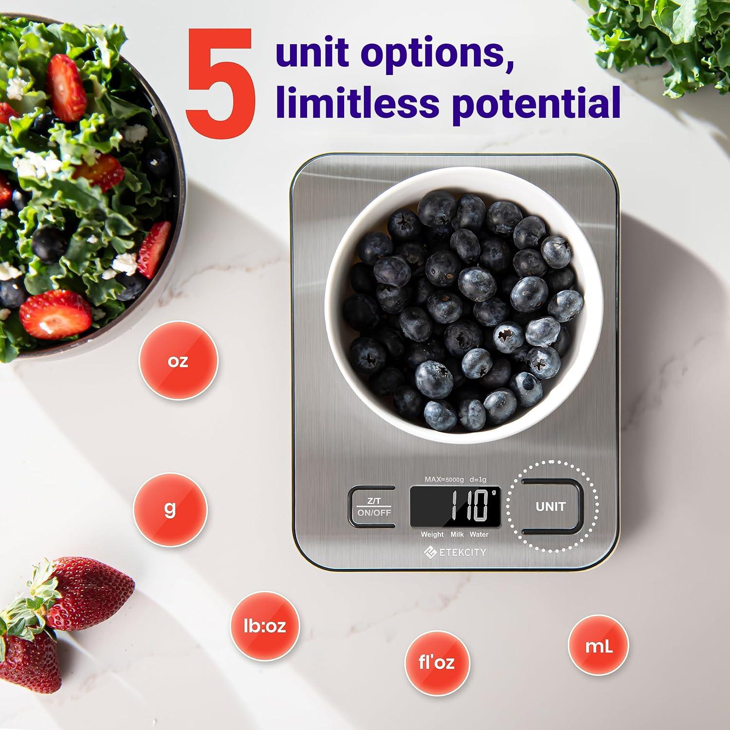 Etekcity Food Kitchen Scale, Digital Grams and Ounces for Weight Loss, Baking, Cooking, Keto and Meal Prep, LCD Display, Medium, 304 Stainless Steel image 18