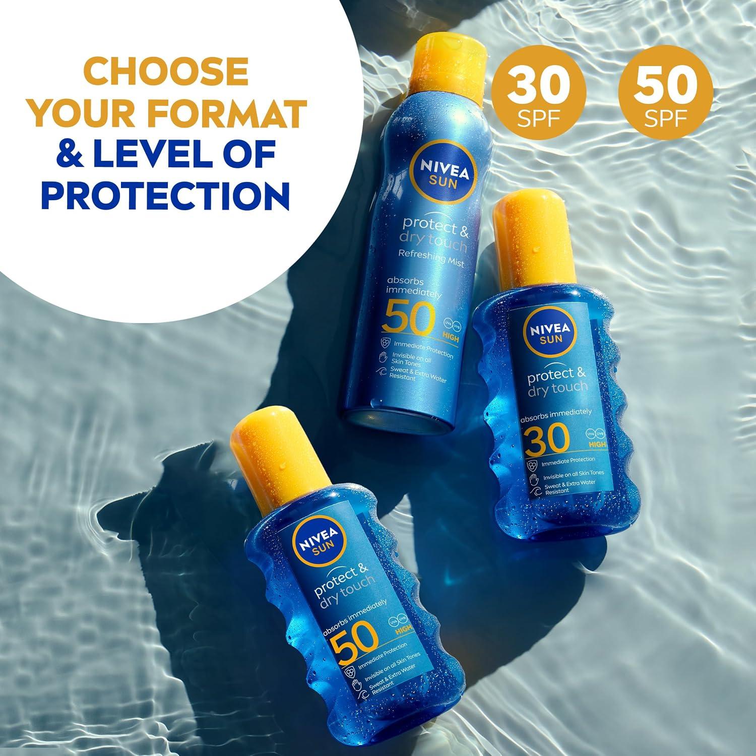 NIVEA SUN Protect & Dry Touch Refreshing Sun Mist Spray SPF50 (200ml), Water-Resistant Sun Spray, Immediate Protection Against UVA/UVB Rays, Sunburns and Premature Ageing (Packing May Vary) image 13