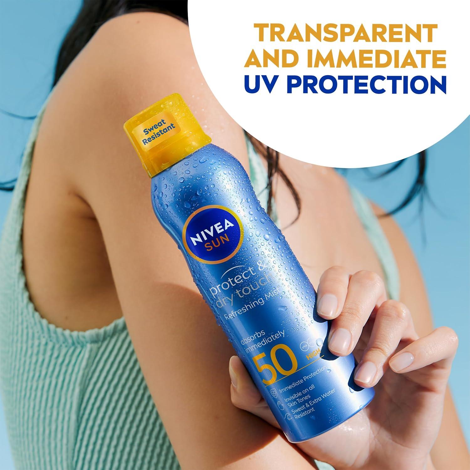 NIVEA SUN Protect & Dry Touch Refreshing Sun Mist Spray SPF50 (200ml), Water-Resistant Sun Spray, Immediate Protection Against UVA/UVB Rays, Sunburns and Premature Ageing (Packing May Vary) image 10