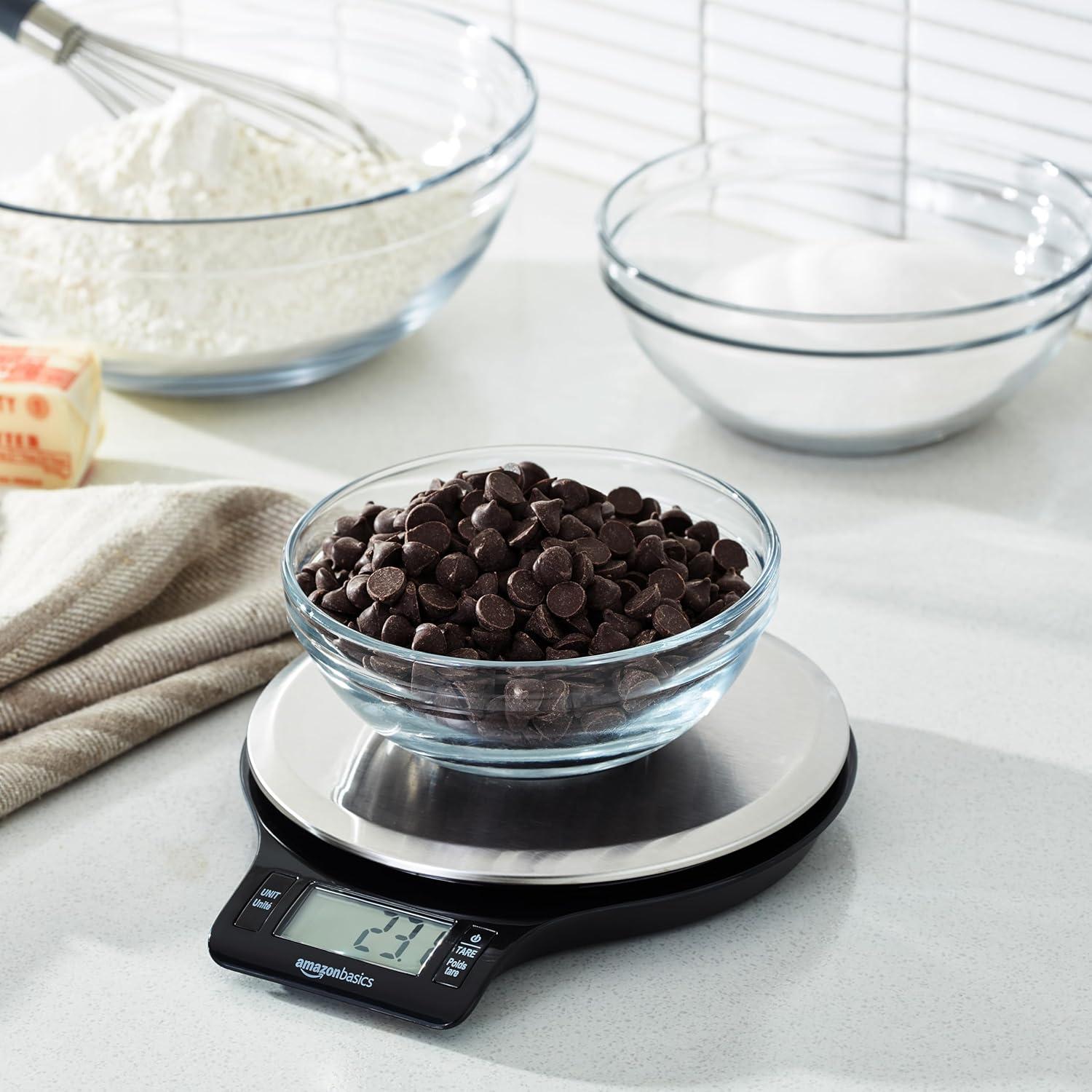 Amazon Basics Digital Kitchen Scale with LCD Display, Tare Function, Multiple Units, Weighs up to 11 Pounds, Batteries Included, Black and Stainless Steel image 15