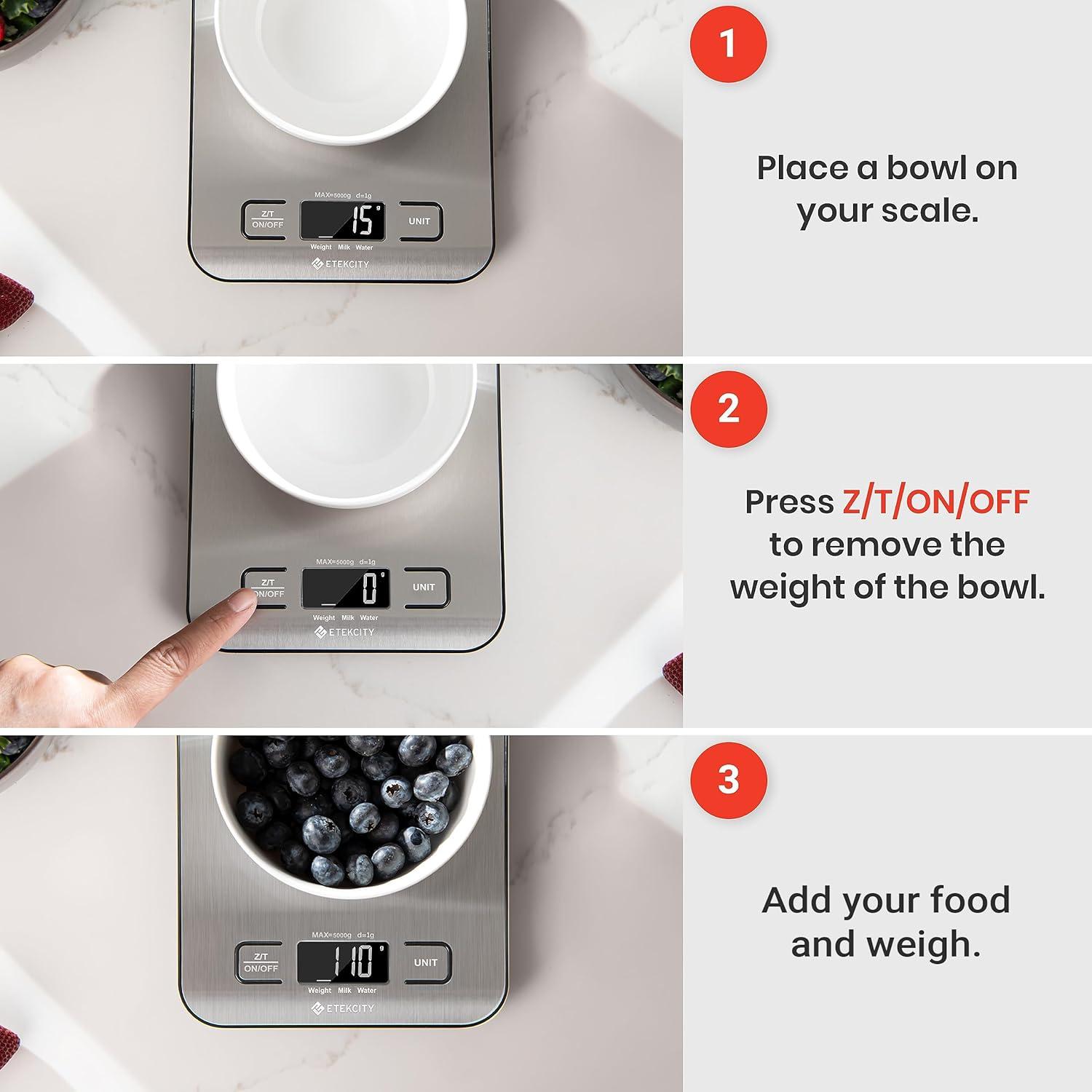 Etekcity Food Kitchen Scale, Digital Grams and Ounces for Weight Loss, Baking, Cooking, Keto and Meal Prep, LCD Display, Medium, 304 Stainless Steel image 21
