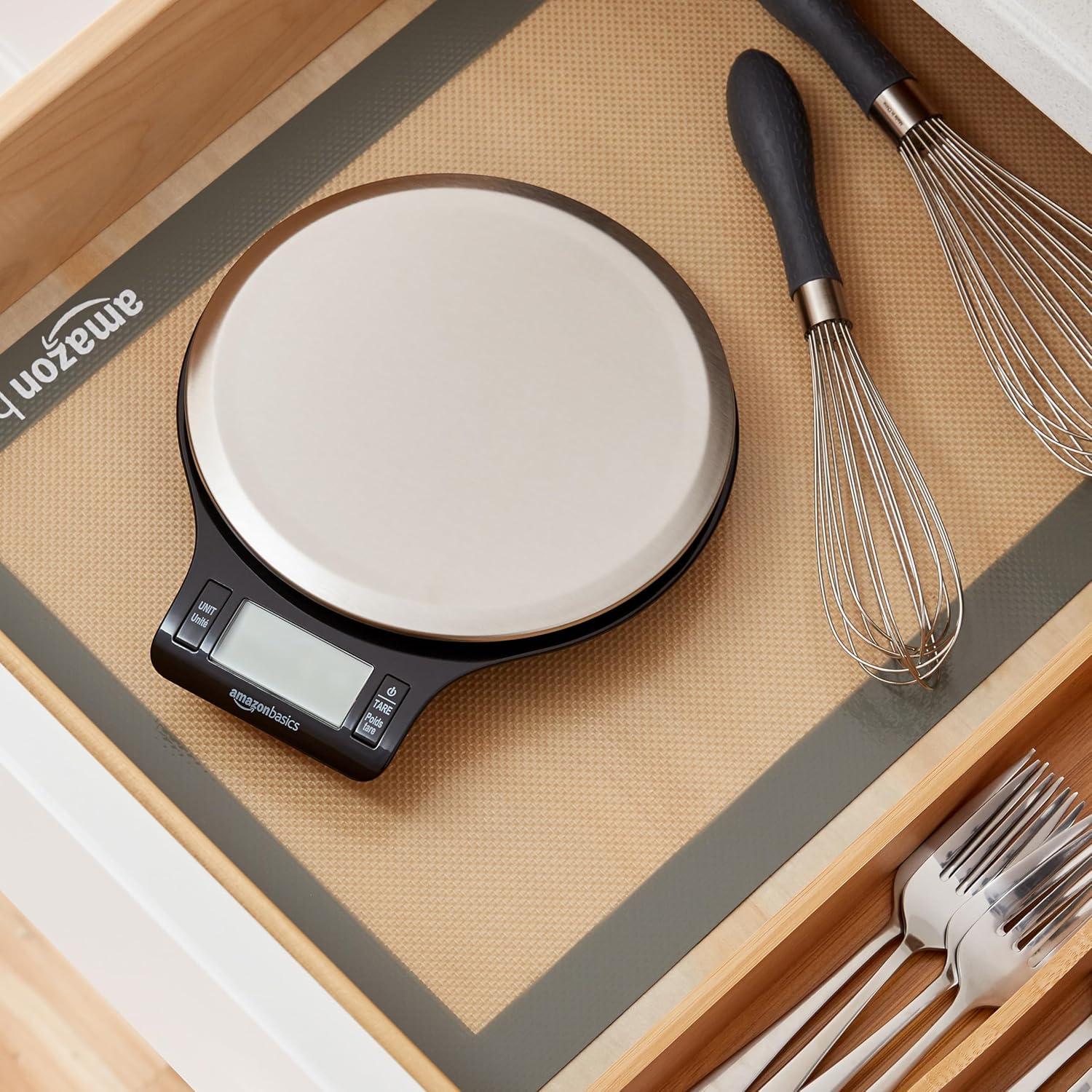 Amazon Basics Digital Kitchen Scale with LCD Display, Tare Function, Multiple Units, Weighs up to 11 Pounds, Batteries Included, Black and Stainless Steel image 14