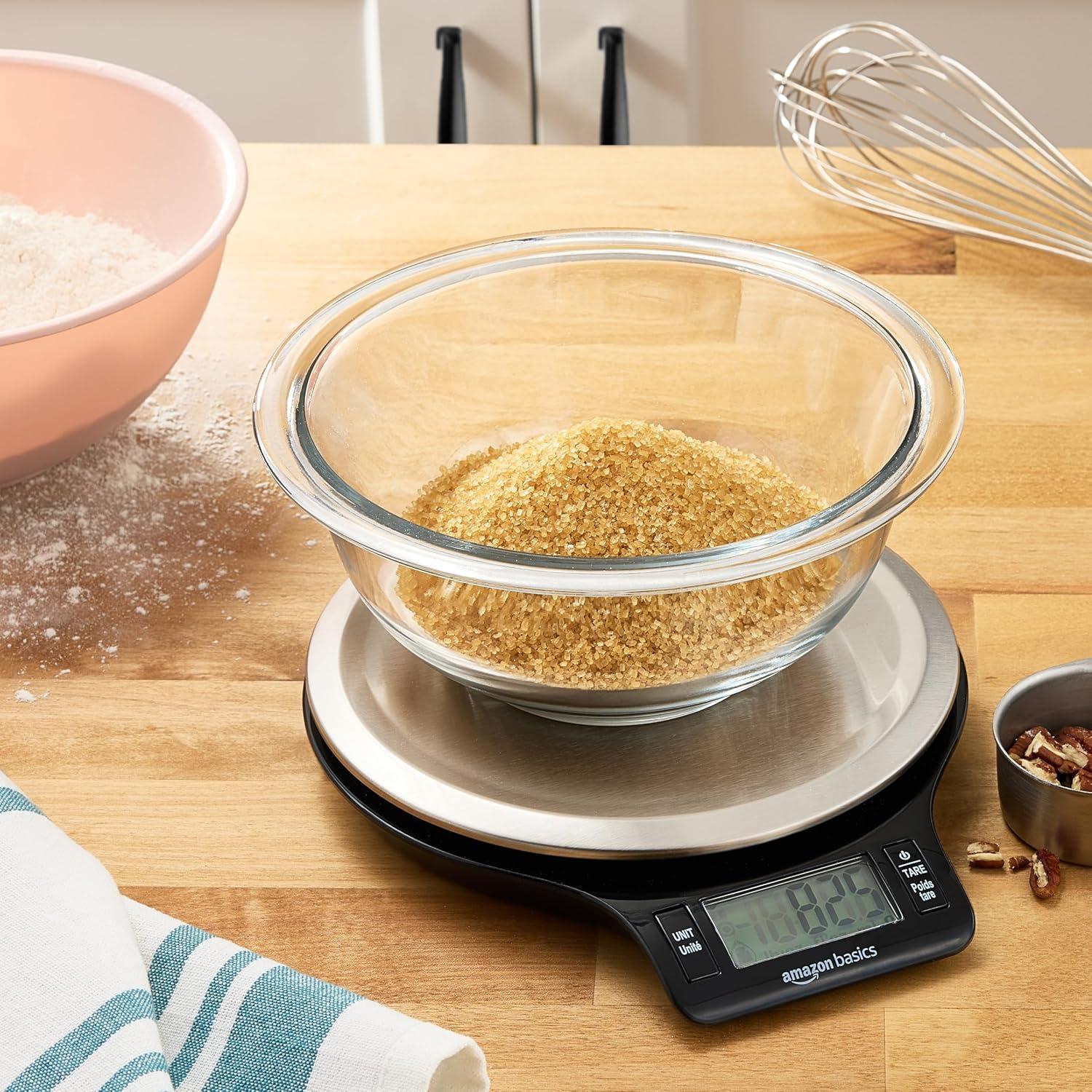Amazon Basics Digital Kitchen Scale with LCD Display, Tare Function, Multiple Units, Weighs up to 11 Pounds, Batteries Included, Black and Stainless Steel image 12