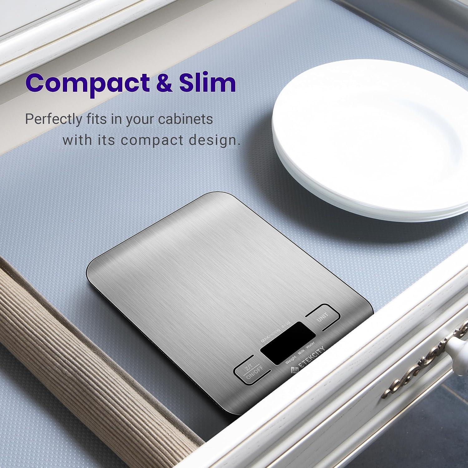 Etekcity Food Kitchen Scale, Digital Grams and Ounces for Weight Loss, Baking, Cooking, Keto and Meal Prep, LCD Display, Medium, 304 Stainless Steel image 20