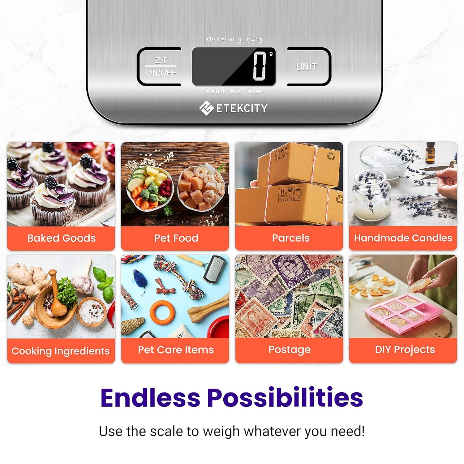 Etekcity Food Kitchen Scale, Digital Grams and Ounces for Weight Loss, Baking, Cooking, Keto and Meal Prep, LCD Display, Medium, 304 Stainless Steel image 25