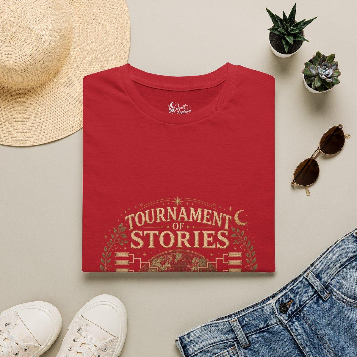 Tournament Of Stories Shirt, Book Lover Football T-Shirt, Global Reader Tournament Tee, Quiet Chapter Apparel - Cherry Red