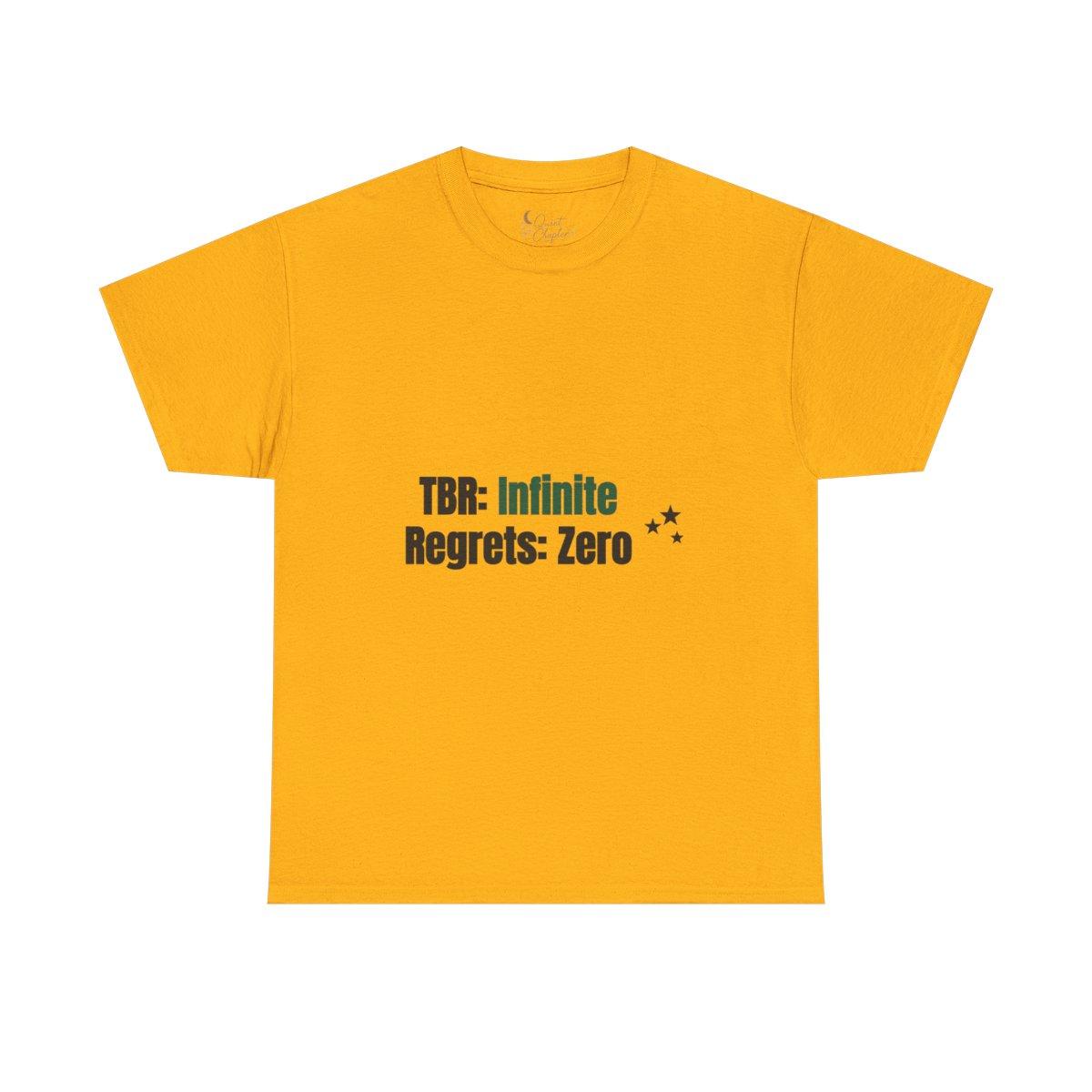 TBR Infinite Regrets Zero Shirt, Funny Book Lover T-Shirt, Reader Gift Tee, Bookish Dark Academia Tee - gold