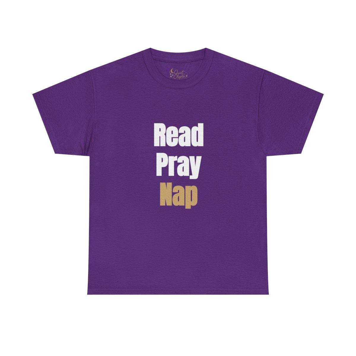 Read Pray Nap Shirt, Christian Bookish T-Shirt, Faith Reader Tee, Book Lover Gift, Cozy Reading Shirt, Bible Study Tee, Literary Girl Shirt Quiet Chapter - purple