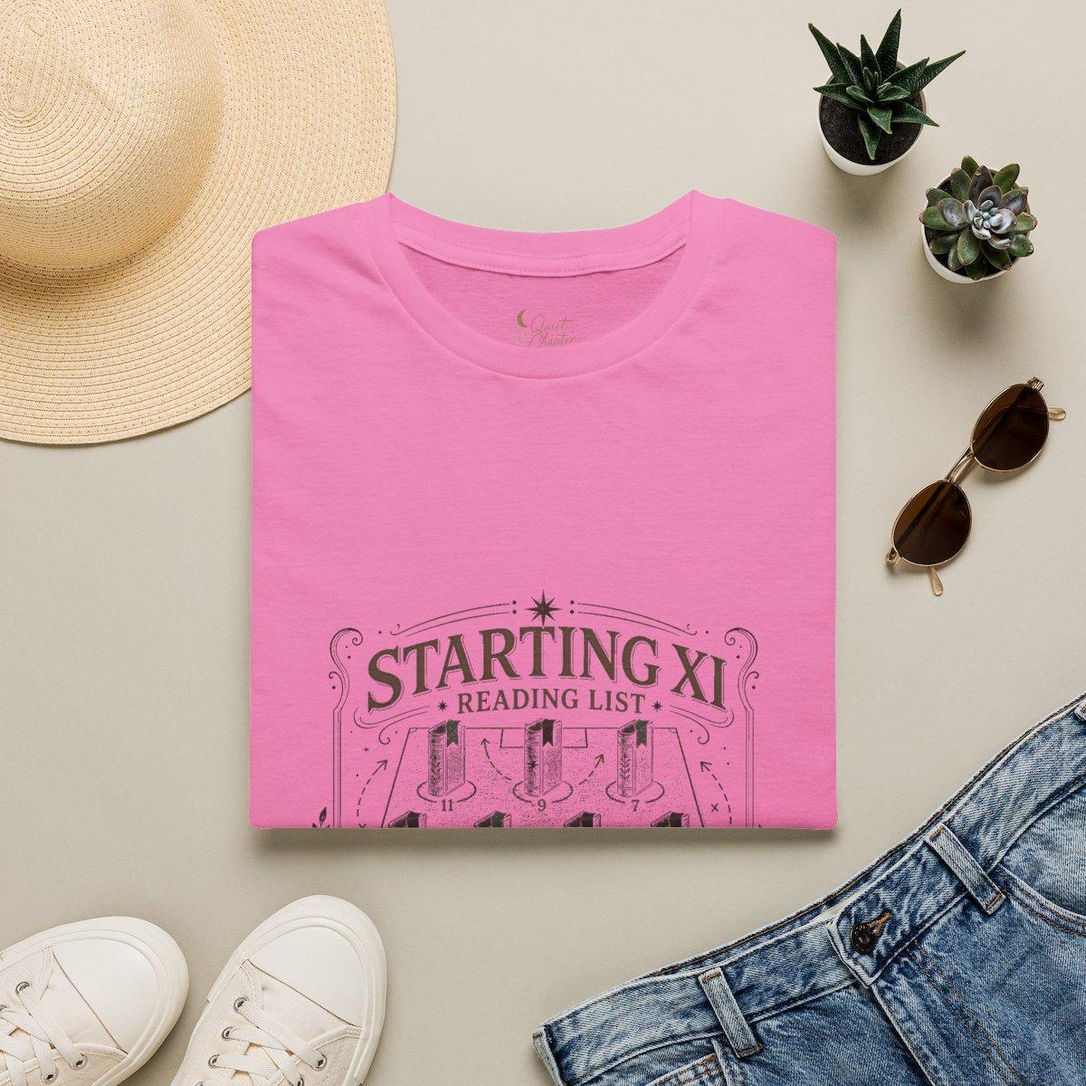 Starting XI Reading List Shirt, Book Lover Football T-Shirt, Reader Lineup Tee, Quiet Chapter Apparel - Azalea