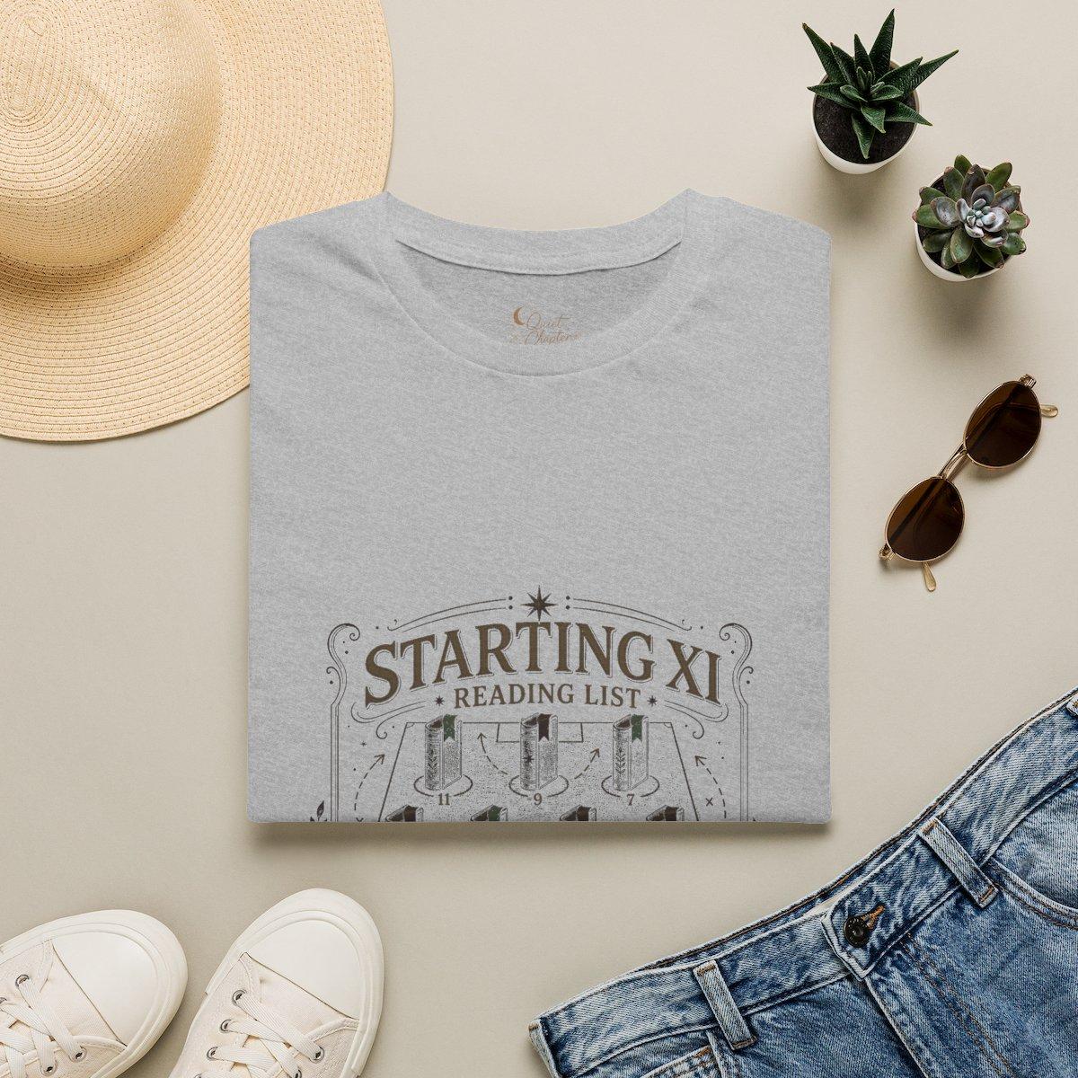 Starting XI Reading List Shirt, Book Lover Football T-Shirt, Reader Lineup Tee, Quiet Chapter Apparel - Sport Grey