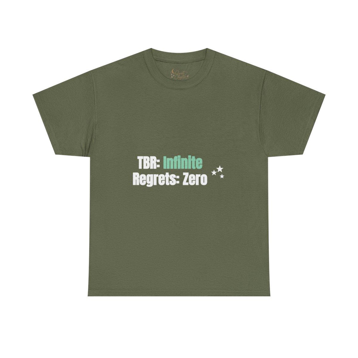 TBR Infinite Regrets Zero Shirt, Funny Book Lover T-Shirt, Reader Gift Tee, Bookish Dark Academia Tee - military green