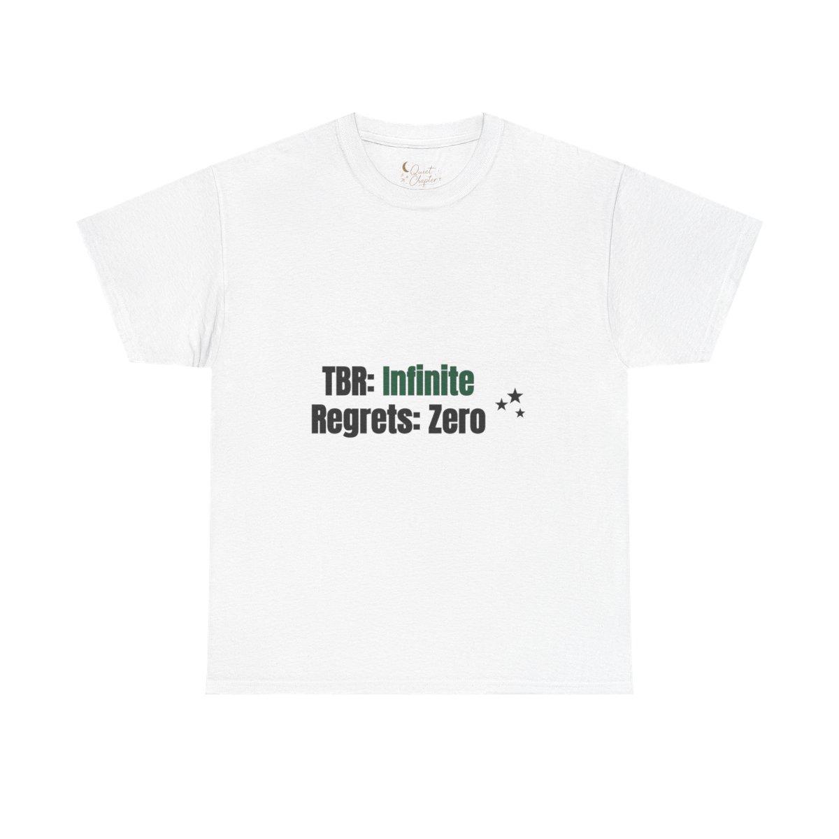 TBR Infinite Regrets Zero Shirt, Funny Book Lover T-Shirt, Reader Gift Tee, Bookish Dark Academia Tee - white