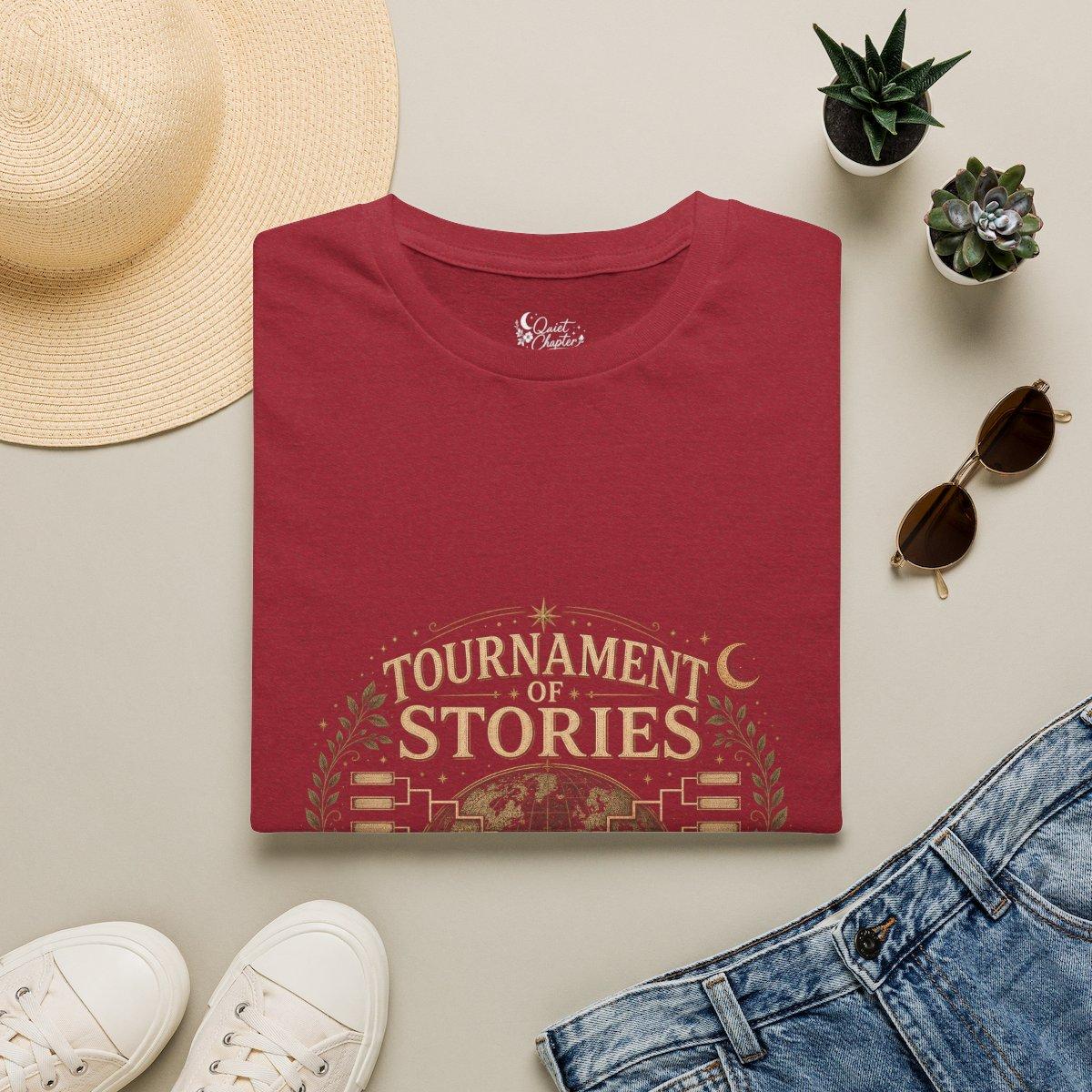Tournament Of Stories Shirt, Book Lover Football T-Shirt, Global Reader Tournament Tee, Quiet Chapter Apparel - Antique Cherry Red