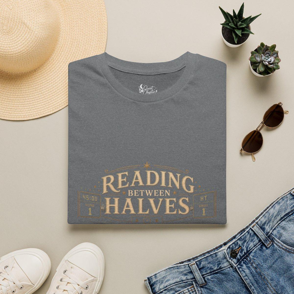 Reading Between Halves Shirt, Book Lover Football T-Shirt, Halftime Reader Tee, Quiet Chapter Apparel - Graphite Heather