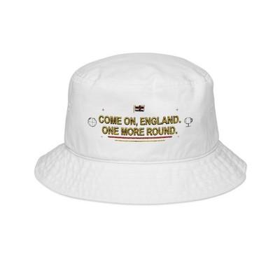 Come On England One More Round Embroidered Bucket Hat, World Football Tournament Fan Hat, Quiet Chapter Apparel - White
