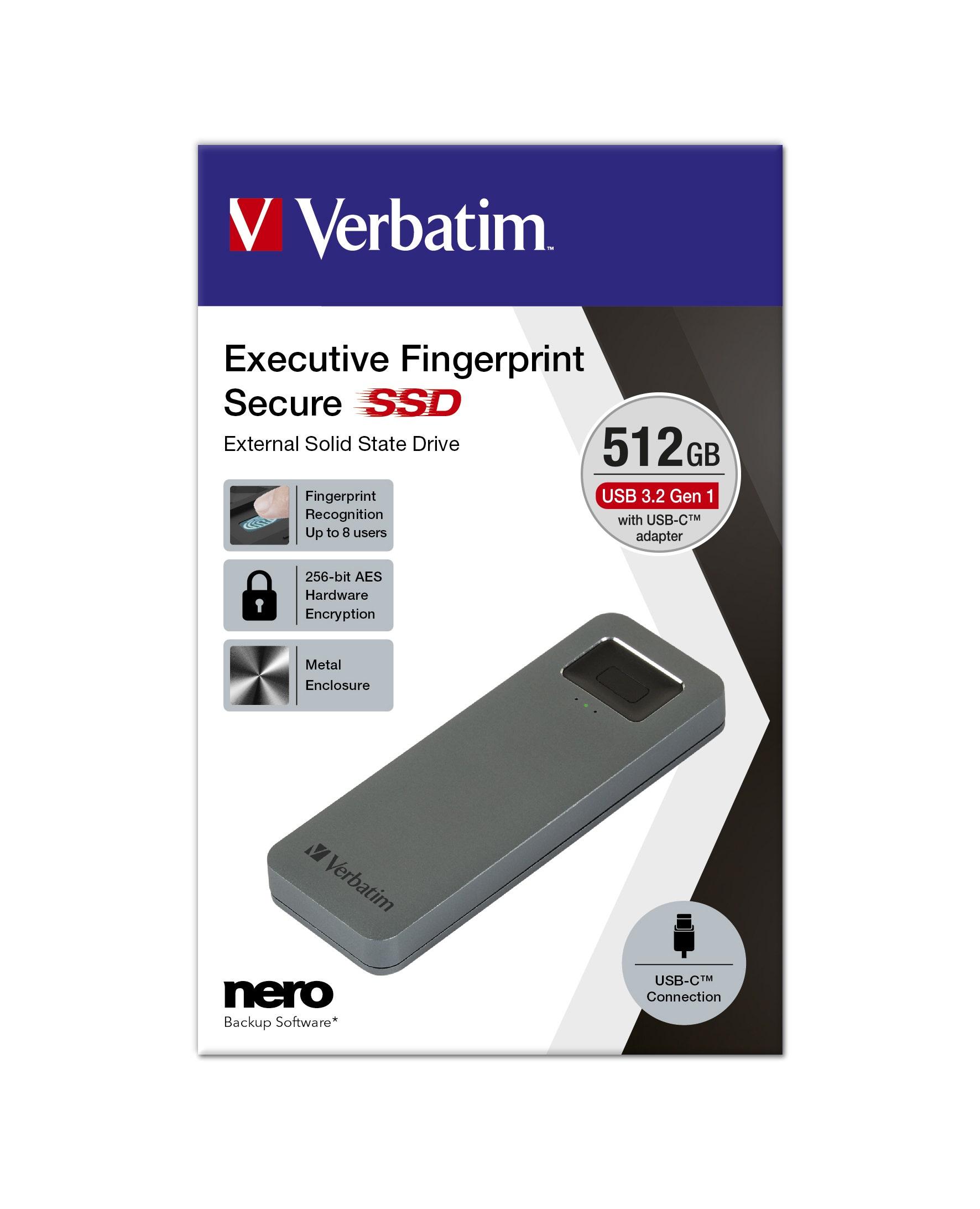 Verbatim Finger Print Secure external SSD 512 GB Grey
