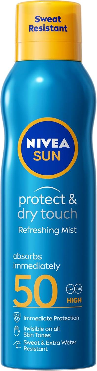 NIVEA SUN Protect & Dry Touch Refreshing Sun Mist Spray SPF50 (200ml), Water-Resistant Sun Spray, Immediate Protection Against UVA/UVB Rays, Sunburns and Premature Ageing (Packing May Vary)