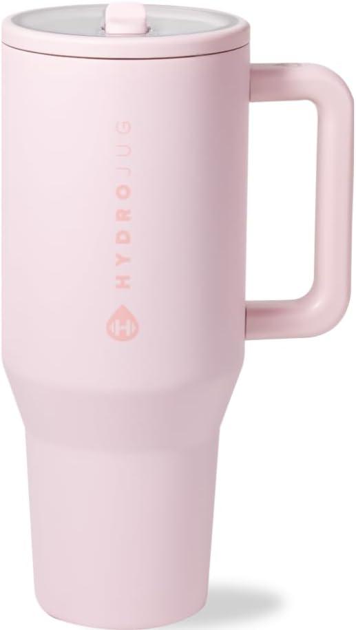 HydroJug Traveler 32oz, Insulated Tumbler with Handle & Straw, Pink Sand