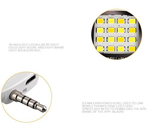 White 3.5mm 16 LED Selfie Flash Fill-in Light Cellphone Camera Spotlight Portable iphone smartphone - Cellphone Accessory - Althemax - 3