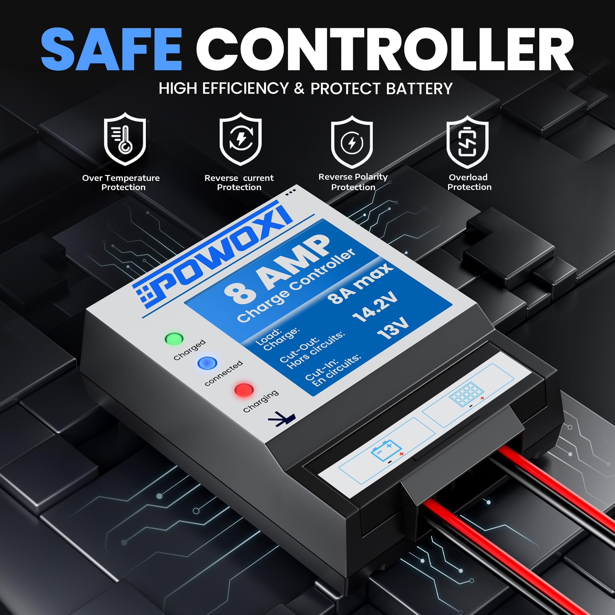 POWOXI-Upgraded-20W-Solar-Battery-Charger-Maintainer, External Smart 3-Stages PWM Charge Controller, 12V Solar Panel Trickle Charging Kit for Car,