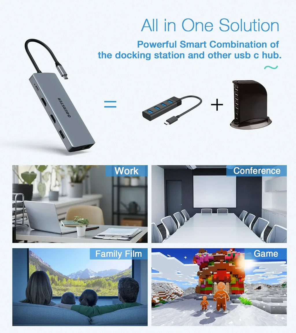 USB-C Docking Station 12-in-1 for Win/Mac with Triple Display Multi-Functional