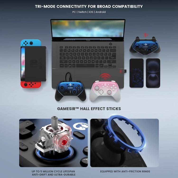 GameSir Super Nova T4 Nova Pro Tri-Mode Wireless Game Controller for PC / Steam / Switch / iOS / Android