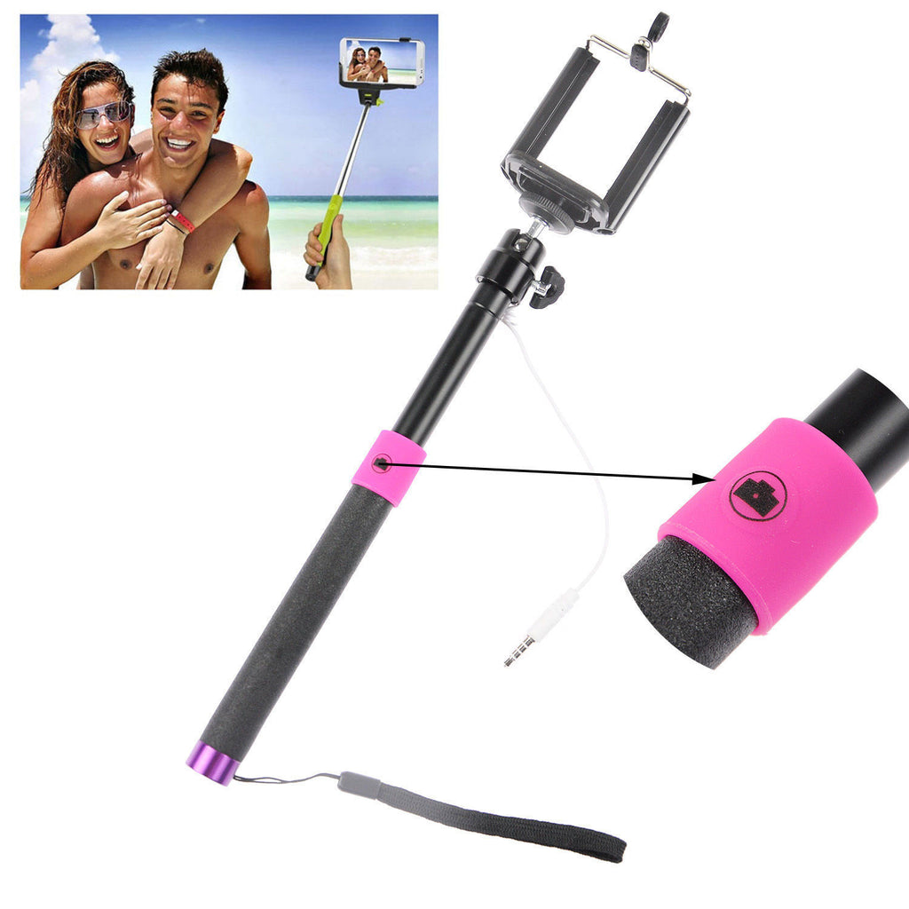Wired 3.5mm With Sponge Anti Slip Remote Extendable Shutter Selfie Monopod Stick Multi Color - Black - Tripods & Monopods - Althemax - 1