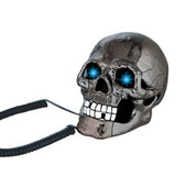 Black Scary Cool Skull Skeleton Shaped Telephone Corded Phone with Blue Led Flashing Eyes Halloween Gifts - Telephone - Althemax - 1