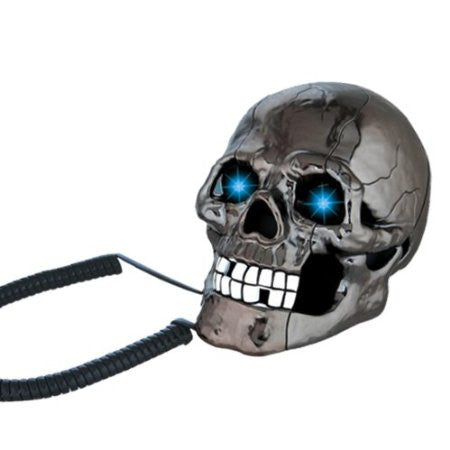 Black Scary Cool Skull Skeleton Shaped Telephone Corded Phone with Blue Led Flashing Eyes Halloween Gifts - Telephone - Althemax - 1