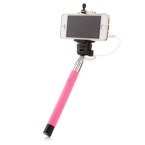 Pink 3.5mm Extendable Selfie Wired Stick Phone Holder Remote Shutter Monopod For smartphone iphone - Tripods & Monopods - Althemax - 1