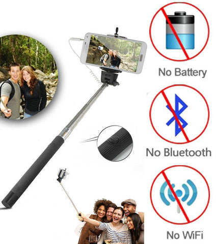 Black 3.5mm Extendable Selfie Wired Stick Phone Holder Remote Shutter Monopod For smartphone iphone - Tripods & Monopods - Althemax - 1