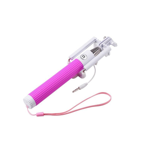 Fashion Extendable Wired Remote Shutter Selfie Stick Monopod For iPhone Smartphone - Pink - Tripods & Monopods - Althemax - 1